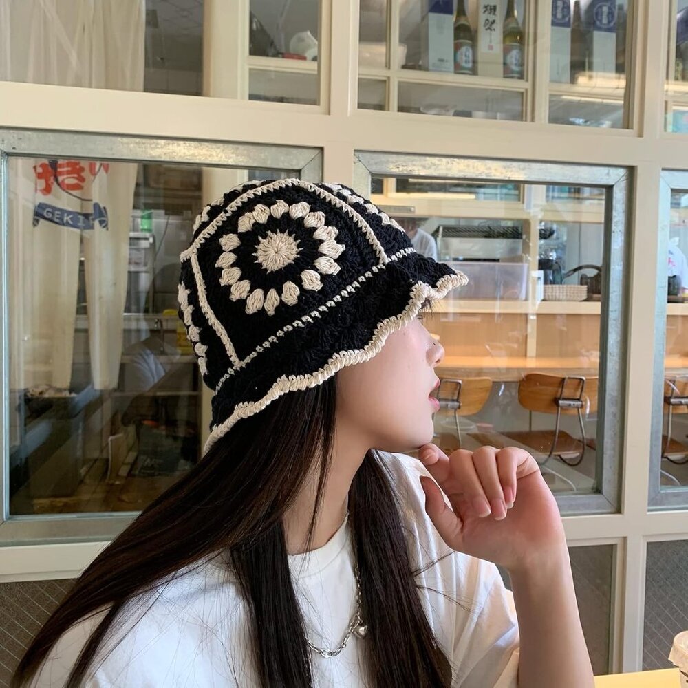 Crochet Bucket Hat for Women Knit Handmade Foldable Floppy Beach Hat Fashion Cut - Picture 6 of 7